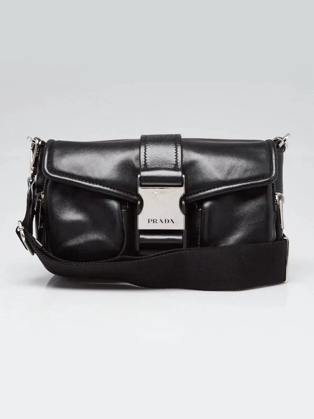 Prada Black Nappa Leather Logo Buckle Crossbody Bag - 1BD295